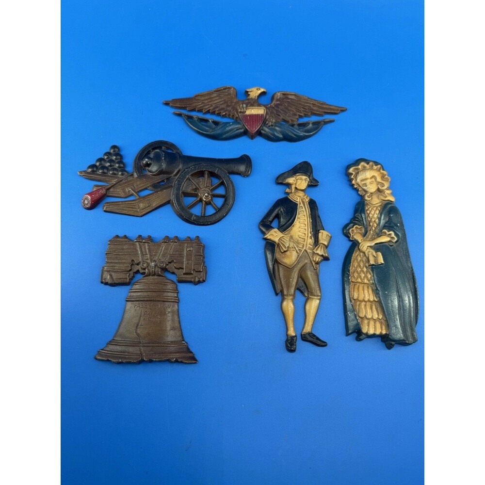 VTG Sexton Cast Metal Liberty Bell Eagle Cannon USA MCM Colonial Wall Plaques